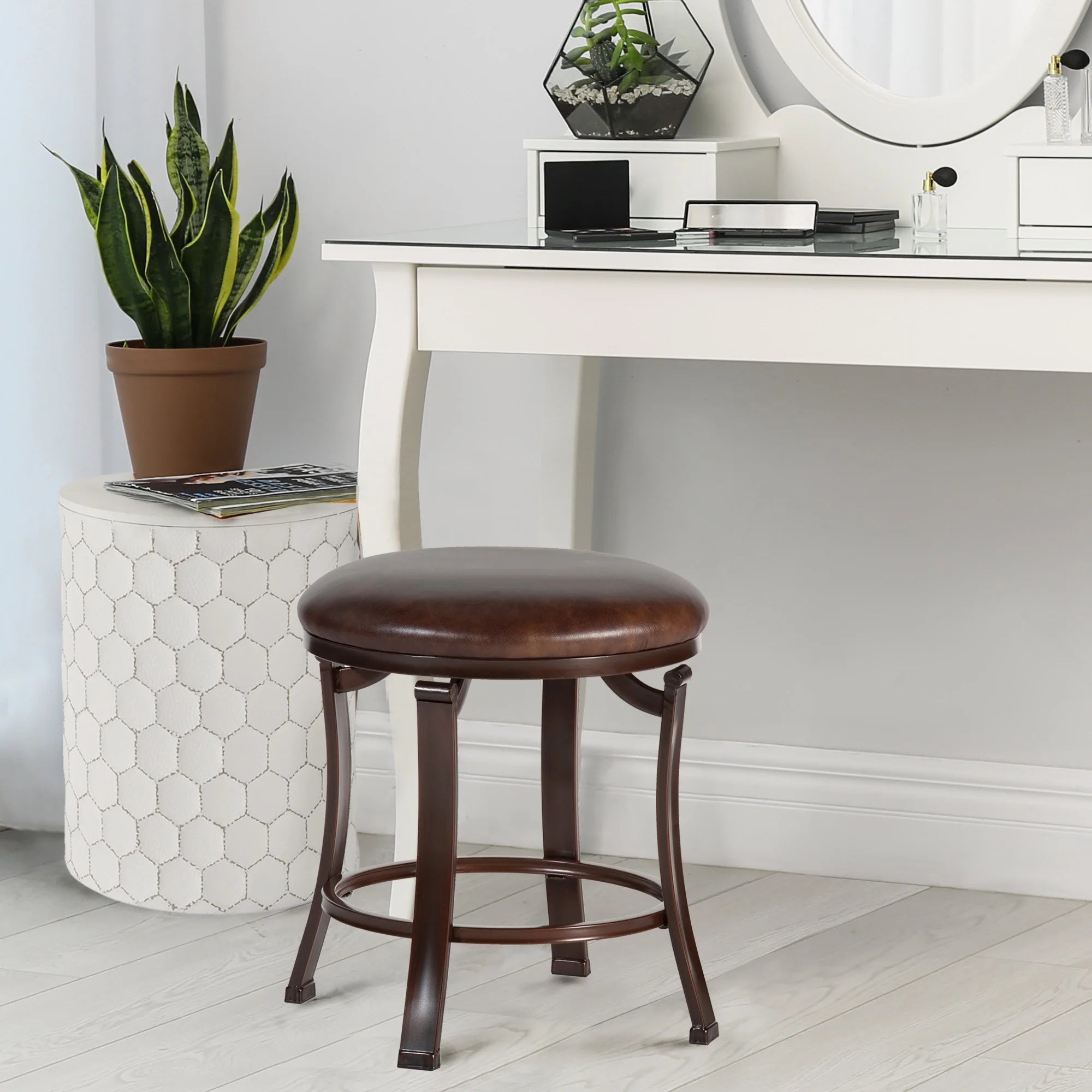 Antique Bronze Backless Metal Vanity Stool Q73088