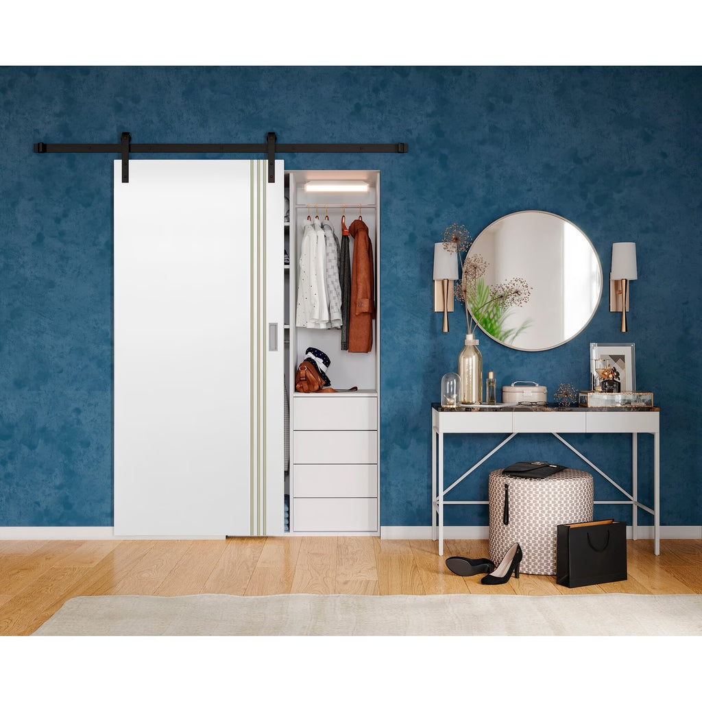 White Gold Lines Painted Solid Core Barn Door 24X80 Y905071