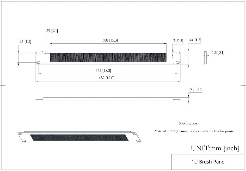 10 Pack 1U Horizontal Rack Mount Cable Management Panel with Cable Entry Brush for 19-Inch Rack Black U57458
