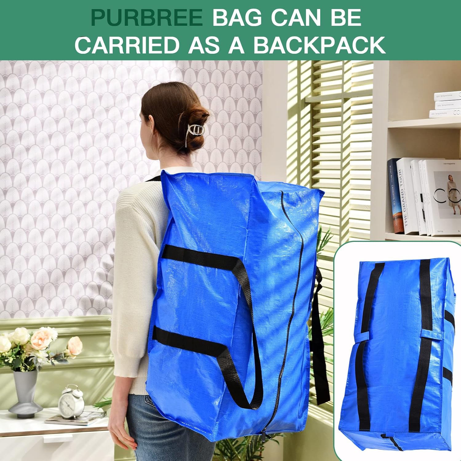 Blue Moving Totes with Backpack Straps, 8 Pack G891753