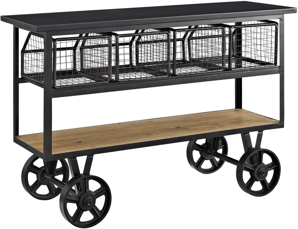 Rustic Farmhouse Steel Rolling Cart in Brown W393440