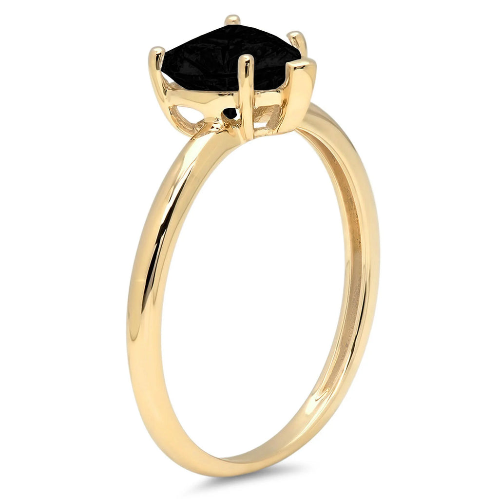 Heart Cut Black Onyx 18k Yellow Gold Solitaire Ring R12754