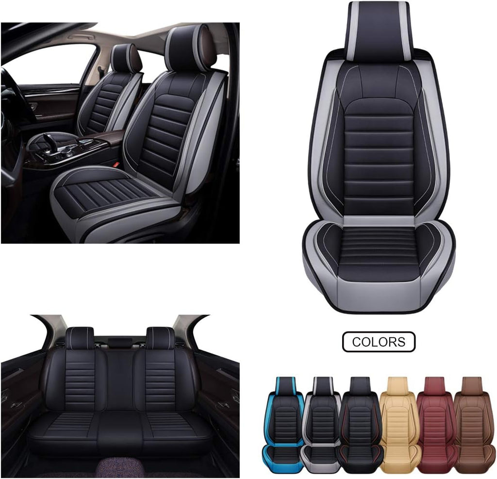 Black Faux Leather Car Seat Covers Set I804618
