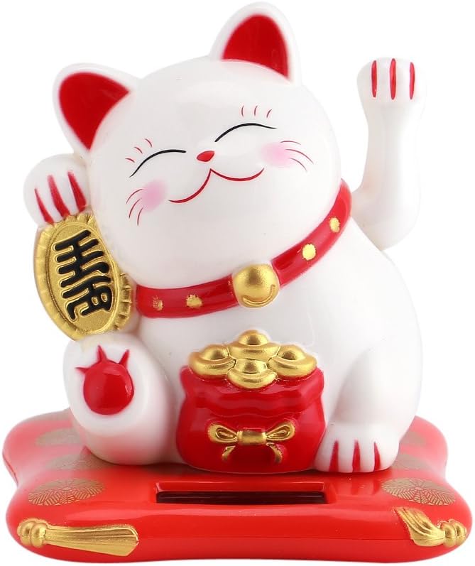 White Pack of 2 Solar Powered Waving Cat U806