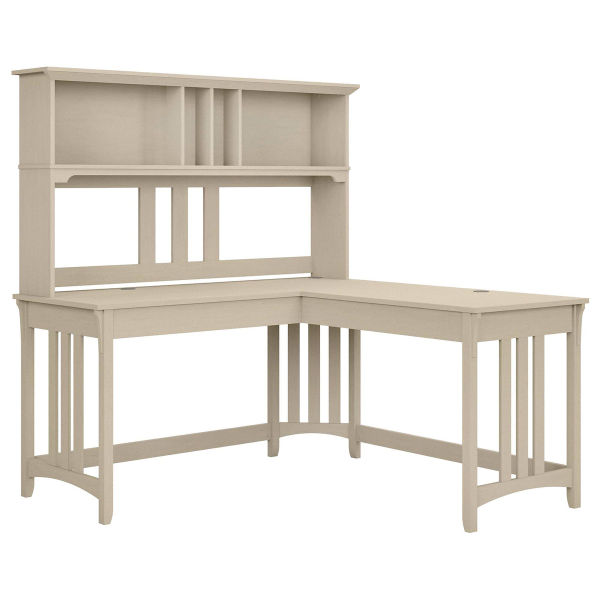 Antique White L-Shaped Writing Desk with Hutch J11624