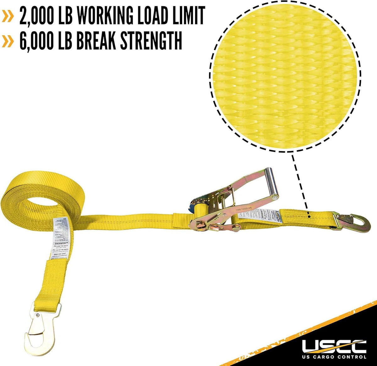 2 Pack 2 Inch x 27 Foot Yellow Ratchet Straps with Snap Hook D2912