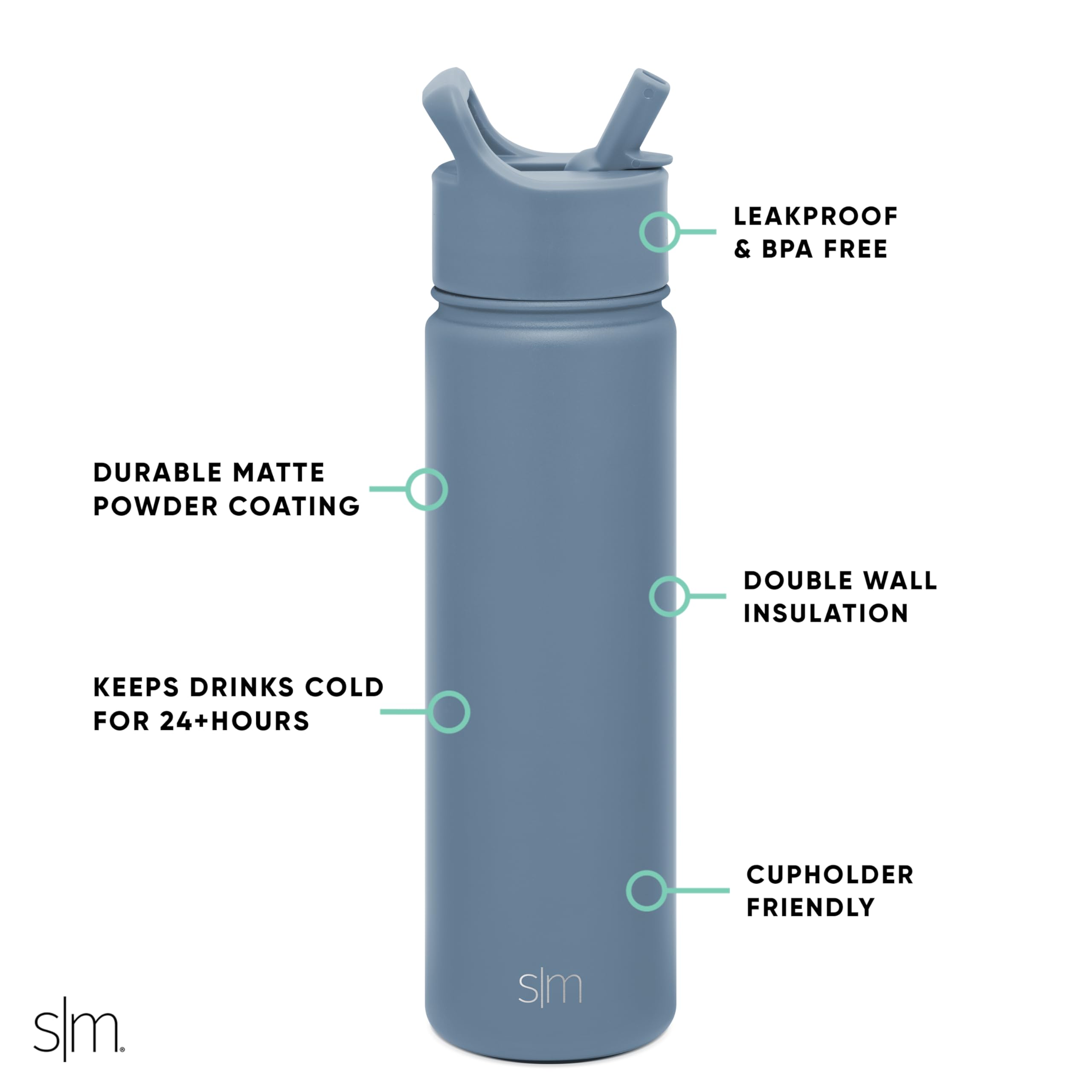 22oz Blue Dune Stainless Steel Water Bottle with Straw Lid F6525