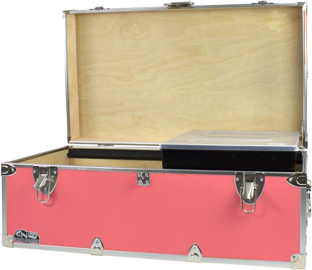 Footlockers Storage Chest with Organizer Tray, 32 x 18 x 13.5 Inches, Hot Pink L378695