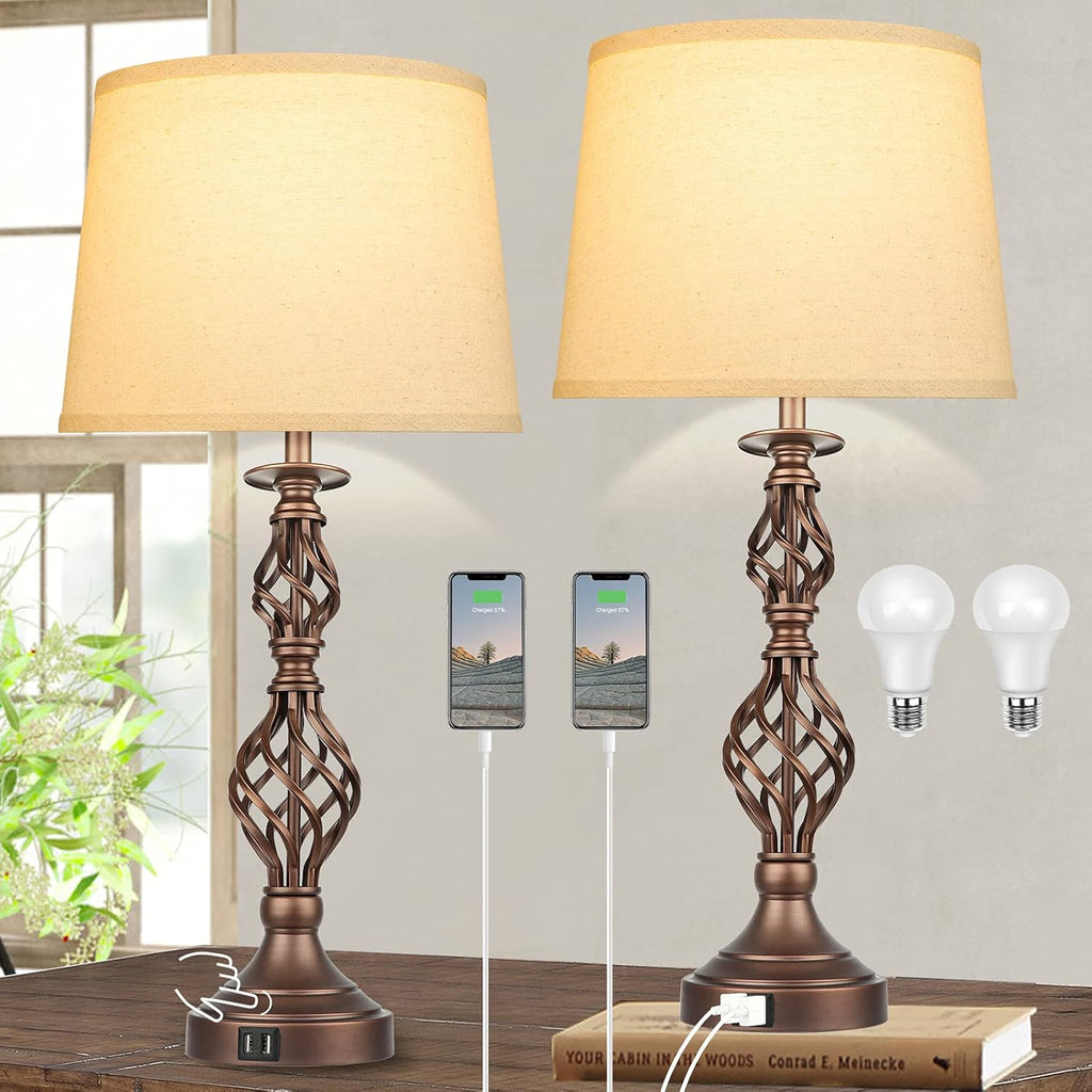 Touch Control Table Lamp Set of 2, 3-Way Dimmable with USB Port, Daylight White 5000K Z776