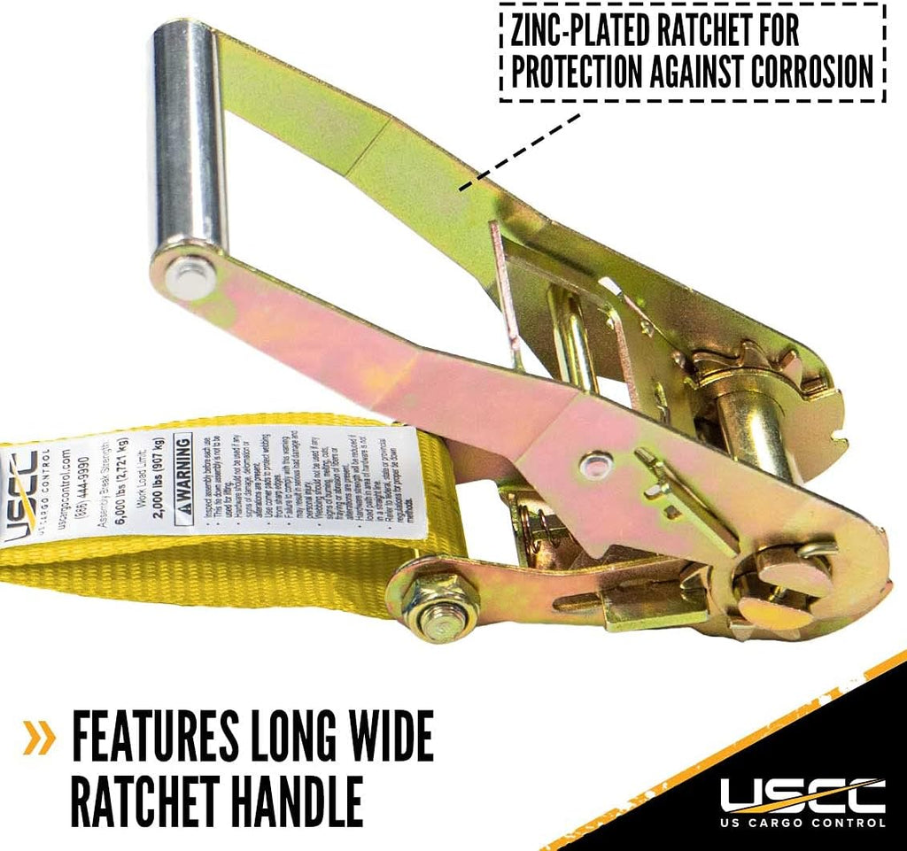 2 Pack 2 Inch x 27 Foot Yellow Ratchet Straps with Snap Hook D2912