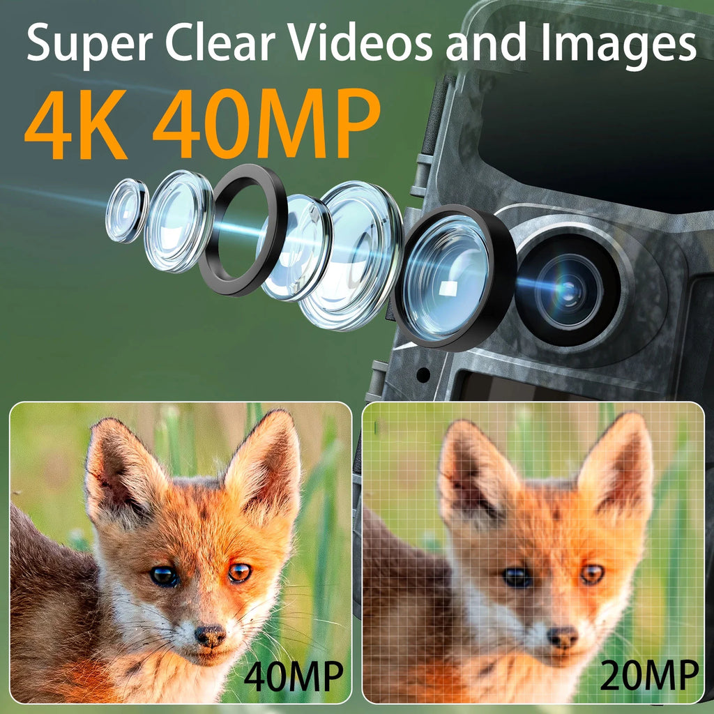 Trail Camera with SD Card 40MP 4K Infrared Night Vision Waterproof Motion Activated 120° Wide Angle 2.0" LCD E1619