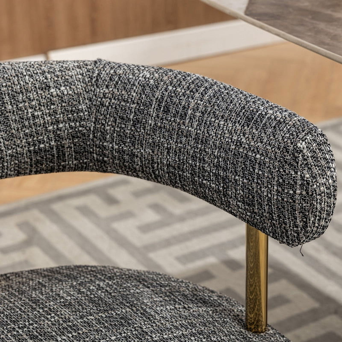 Mid-Century Modern Linen Fabric Dining Chair with Gold Legs X777281