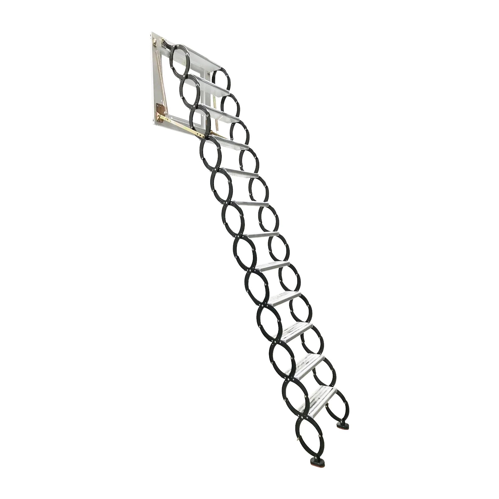 Wall Mounted Attic Loft Ladder Retractable Folding Ceiling Pull Down 9.8ft Height Black Al-Mg Alloy M631150