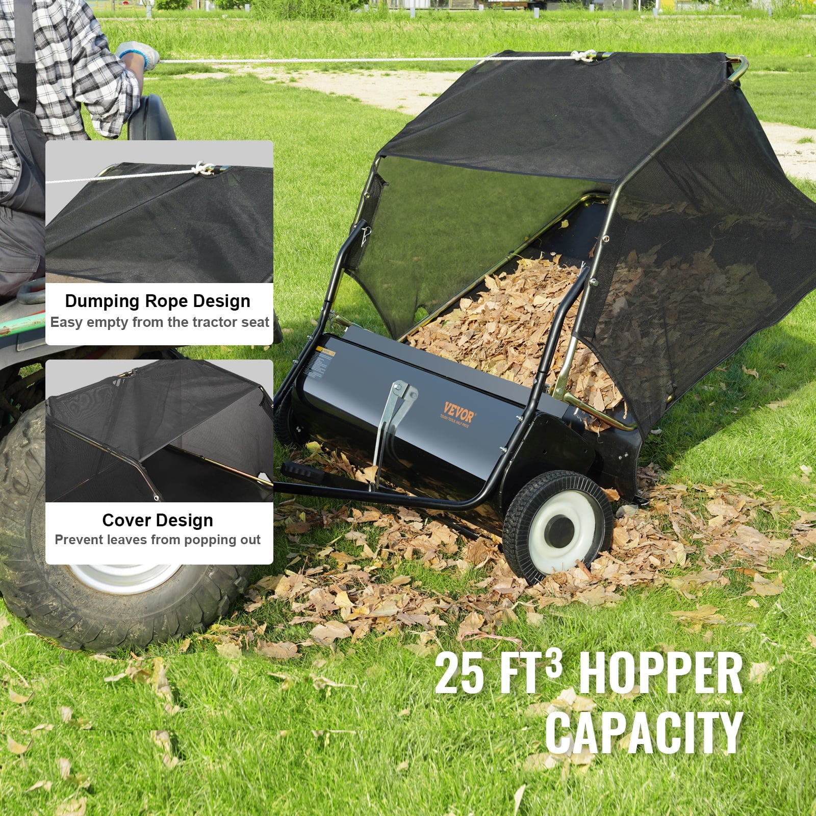 Tow Behind Lawn Sweeper 44 Inch, 25 cu. ft Leaf & Grass Collector P47540