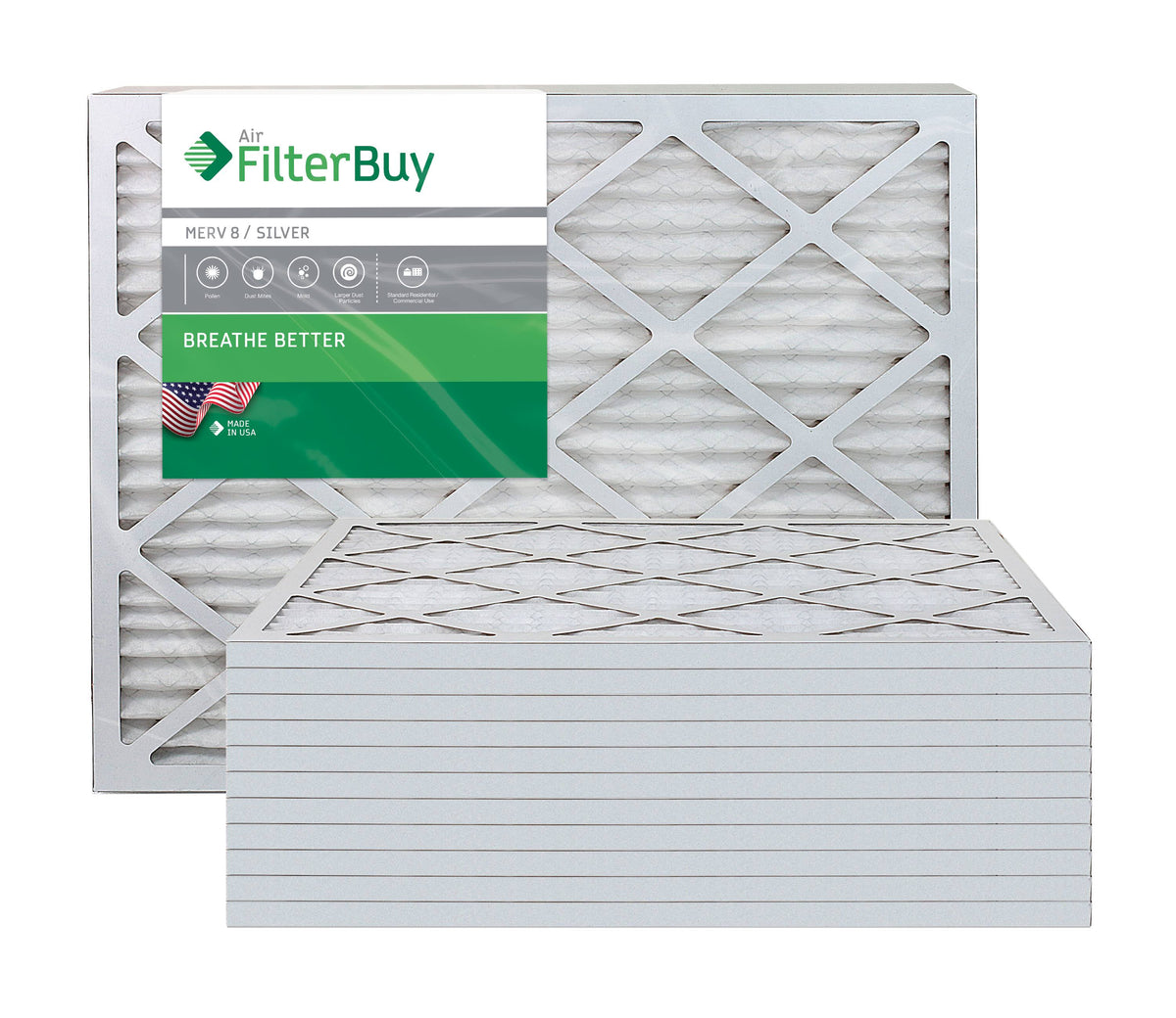 Silver MERV 8 24x36x1 Pleated AC Furnace Air Filter, Pack of 12 D490995