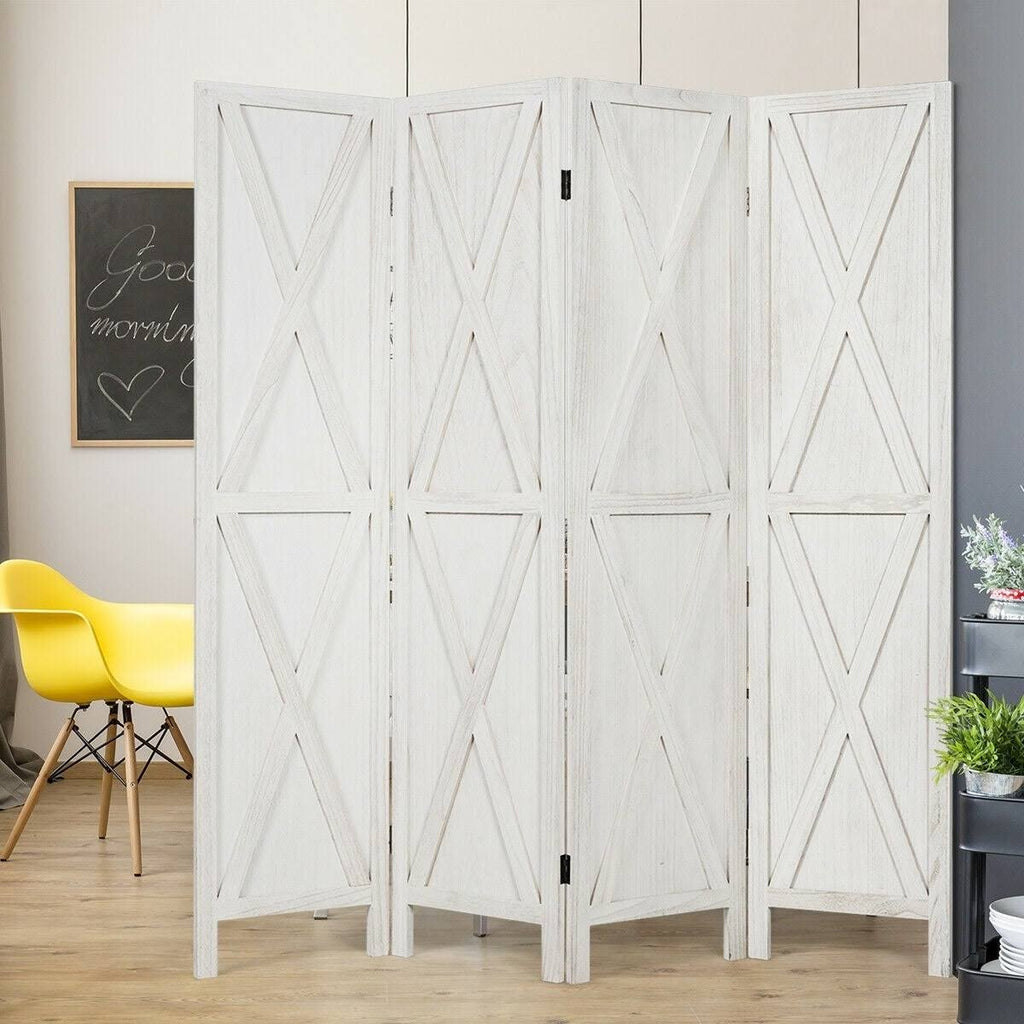 Brown 4 Panels Folding Wooden Room Divider S251