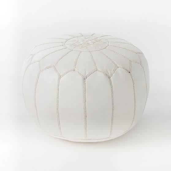 White Leather Pouf A548