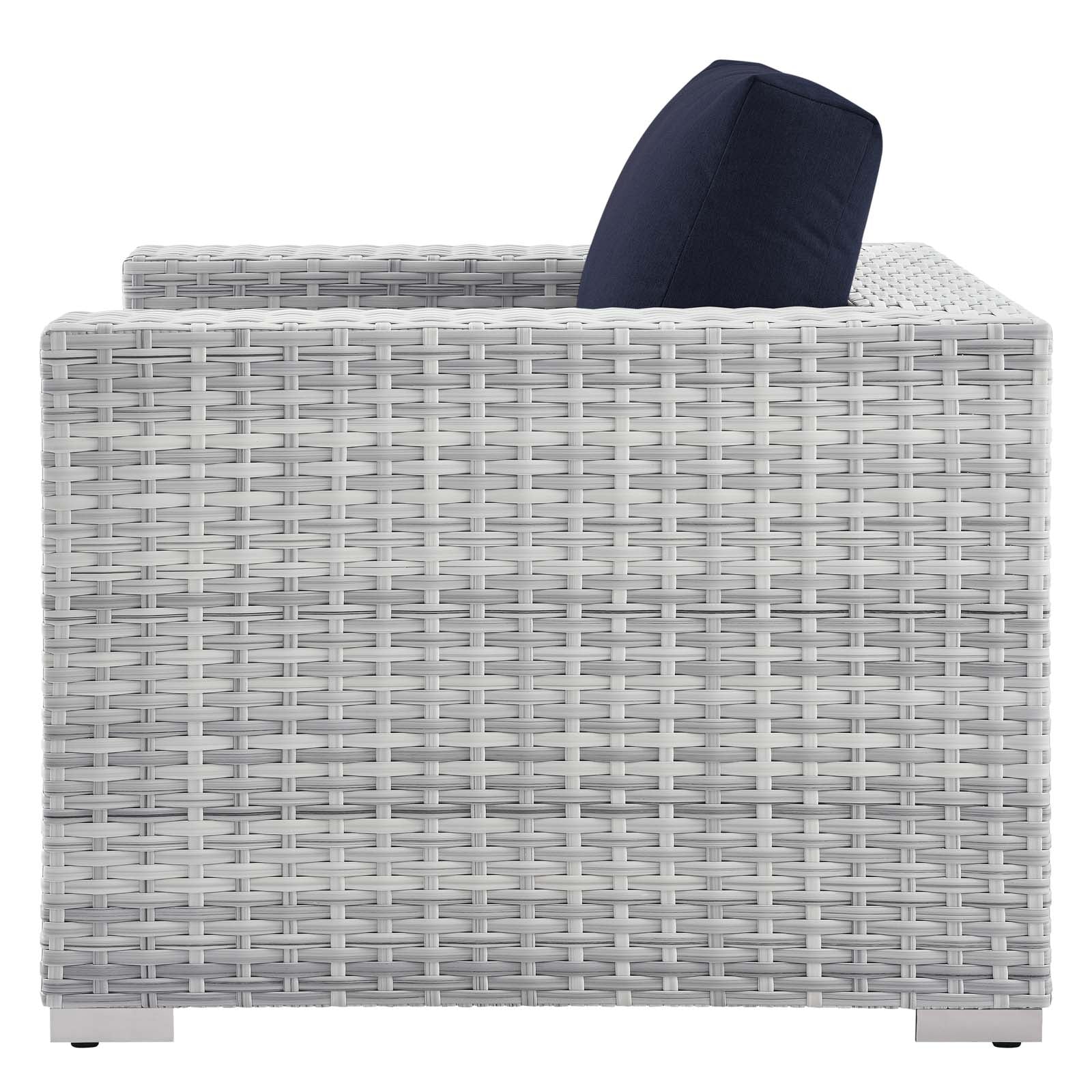 Lounge Sectional Sofa Chair Set, Rattan, Wicker, Light Grey Gray Blue Navy, Outdoor Patio Balcony Cafe Bistro Garden Furniture Hotel Hospitality N6628