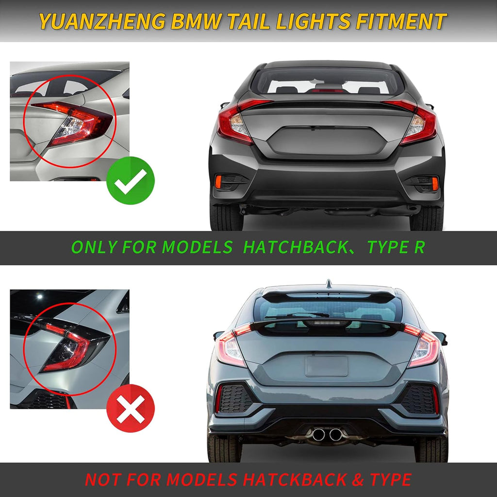 LED Clear Taillights Assembly for 2016-2020 Honda Civic Sedan, Set Z78549