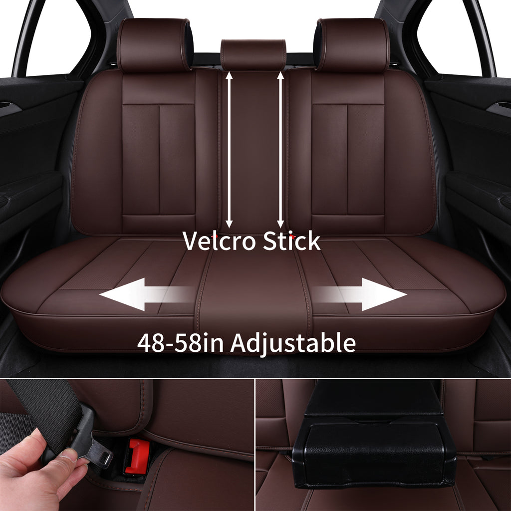 Brown Leather Rear Seat Covers Set, Waterproof Universal Fit H71828
