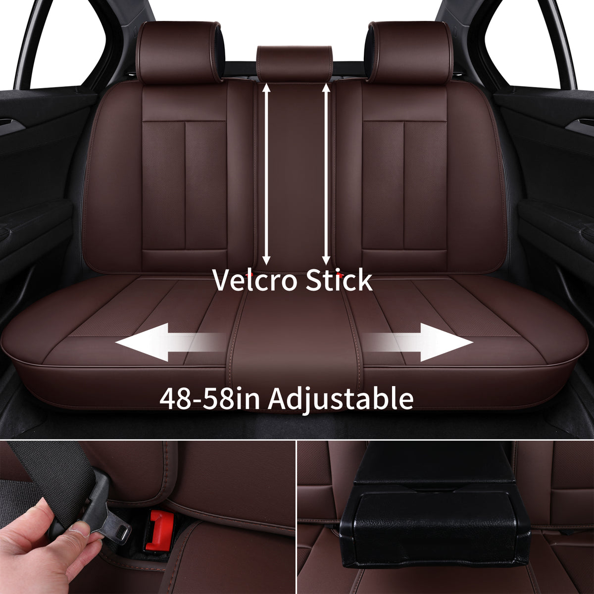 Brown Leather Rear Seat Covers Set, Waterproof Universal Fit H71828