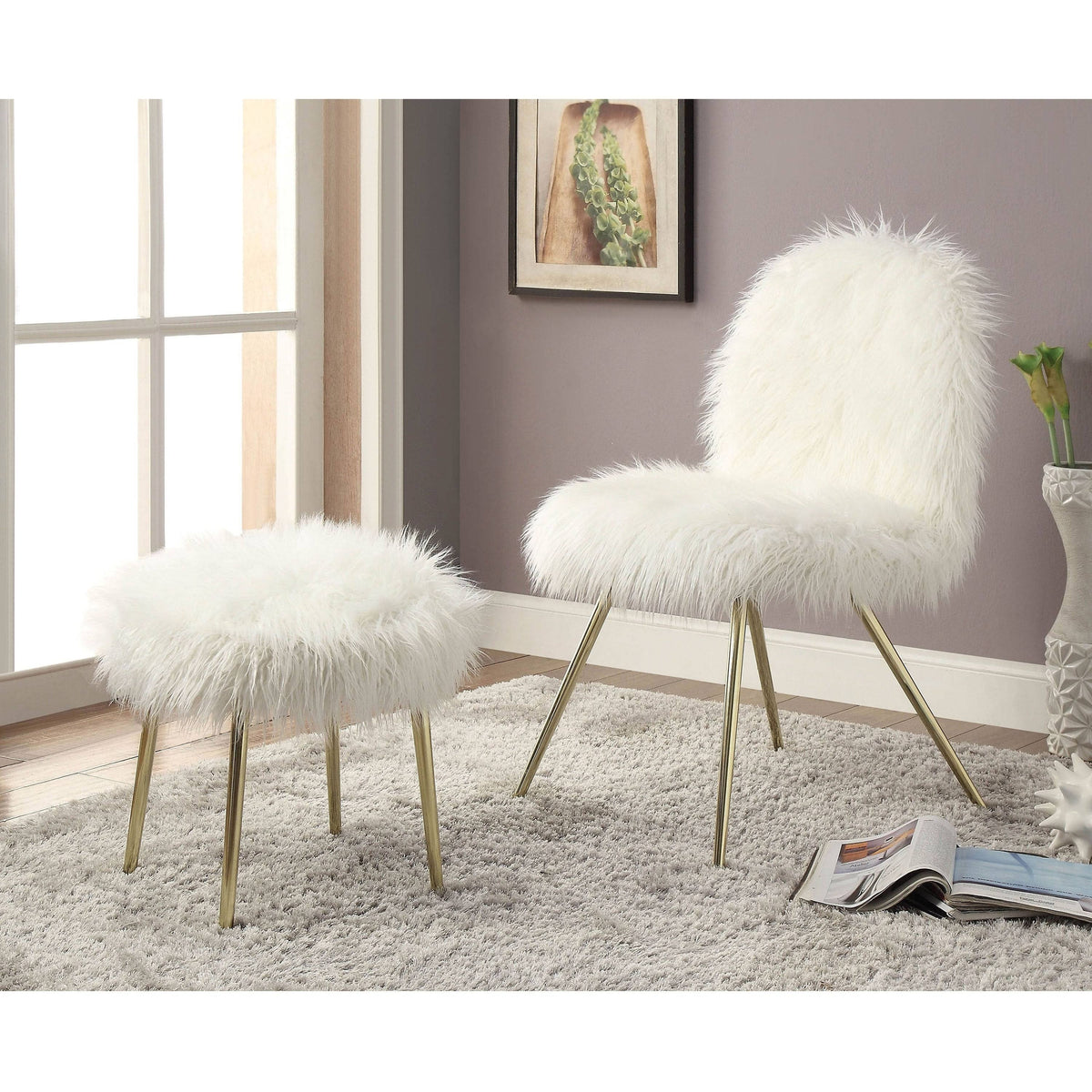 White Faux Fur Padded Accent Chair K6278