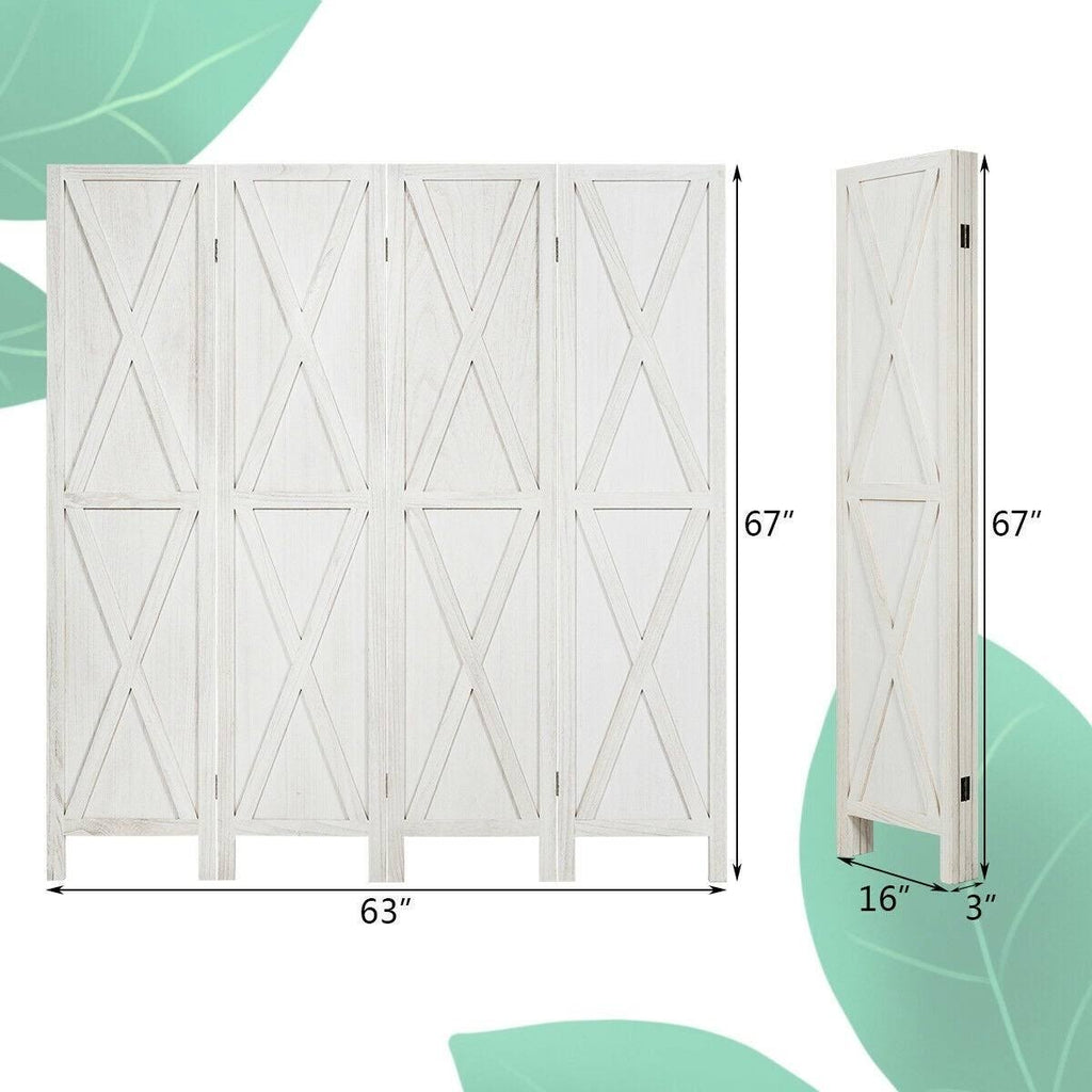 Brown 4 Panels Folding Wooden Room Divider S251