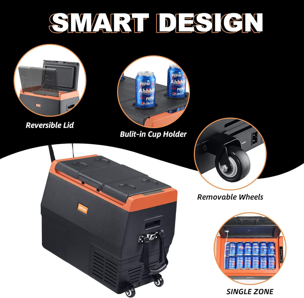 Portable Fridge Freezer with Wheels, 12-volt Compressor Cooler, Single Zone E621