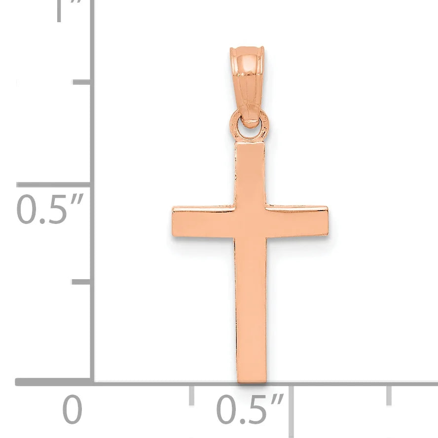 10K Rose Gold Polished Cross Pendant with 14K Yellow Gold Rope Chain 18" K298
