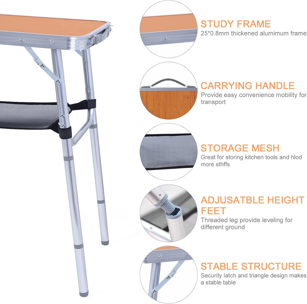 Folding Camping Table with Storage, Adjustable Height, Lightweight, 31.5x15.7 G9393