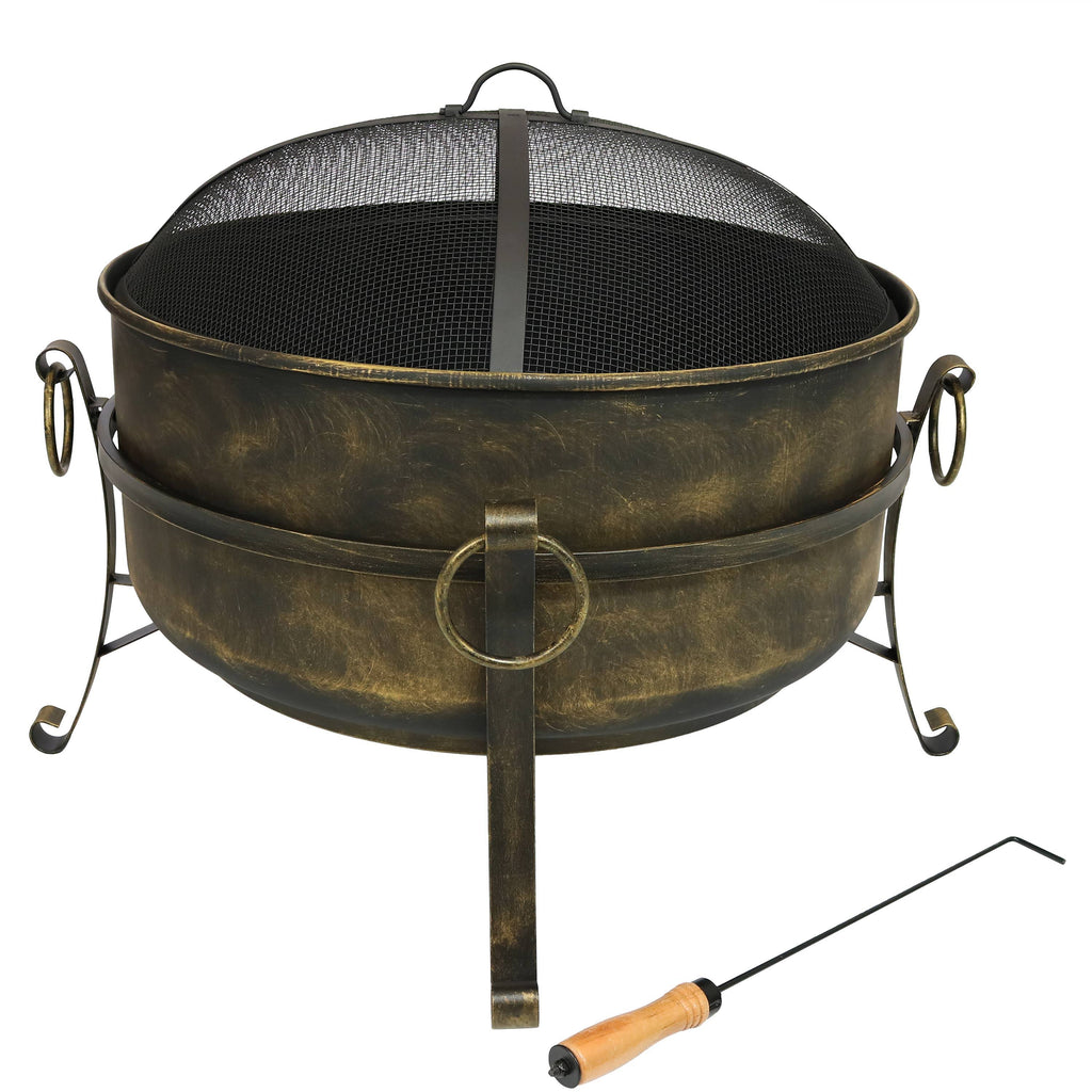 24 inch Steel Cauldron Fire Pit with Spark Screen C794500