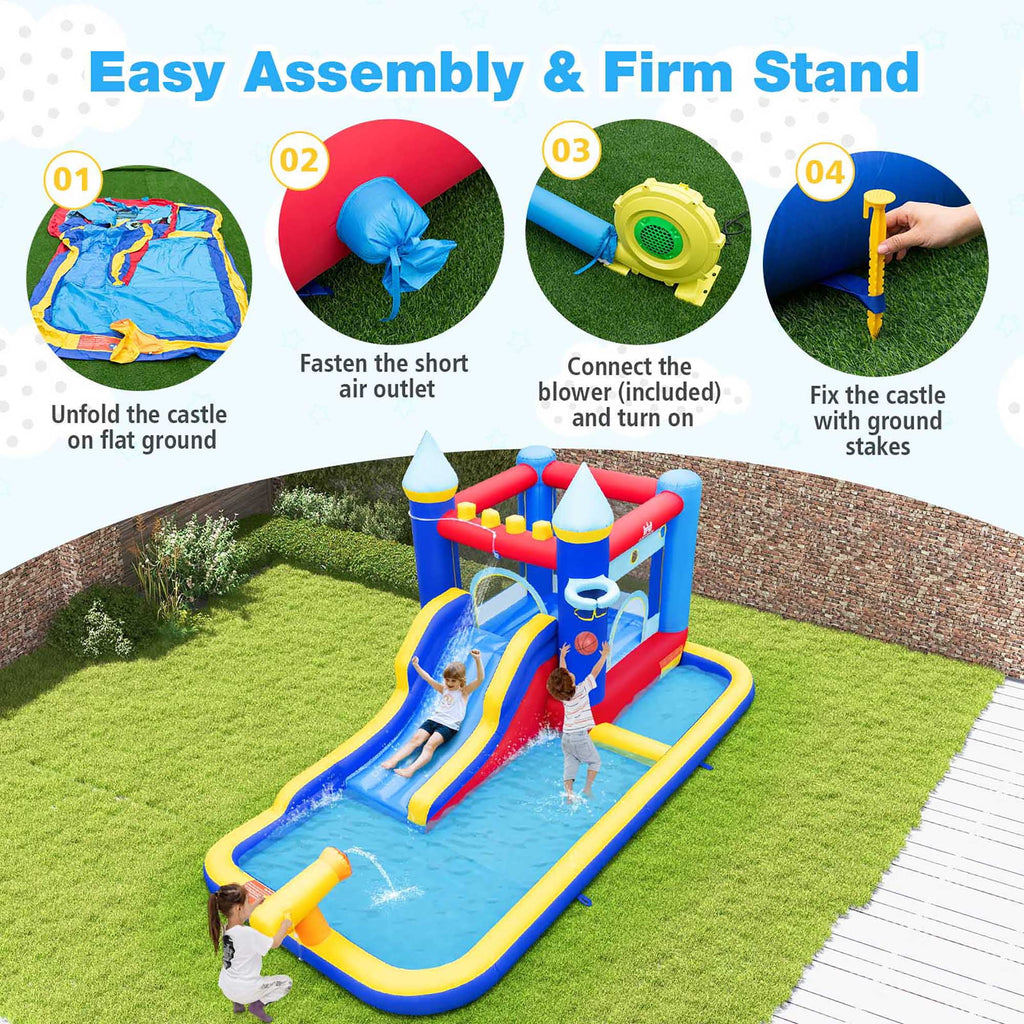 6-in-1 Inflatable Water Castle Bouncer with 50 Ocean Balls & 735W Blower P8537