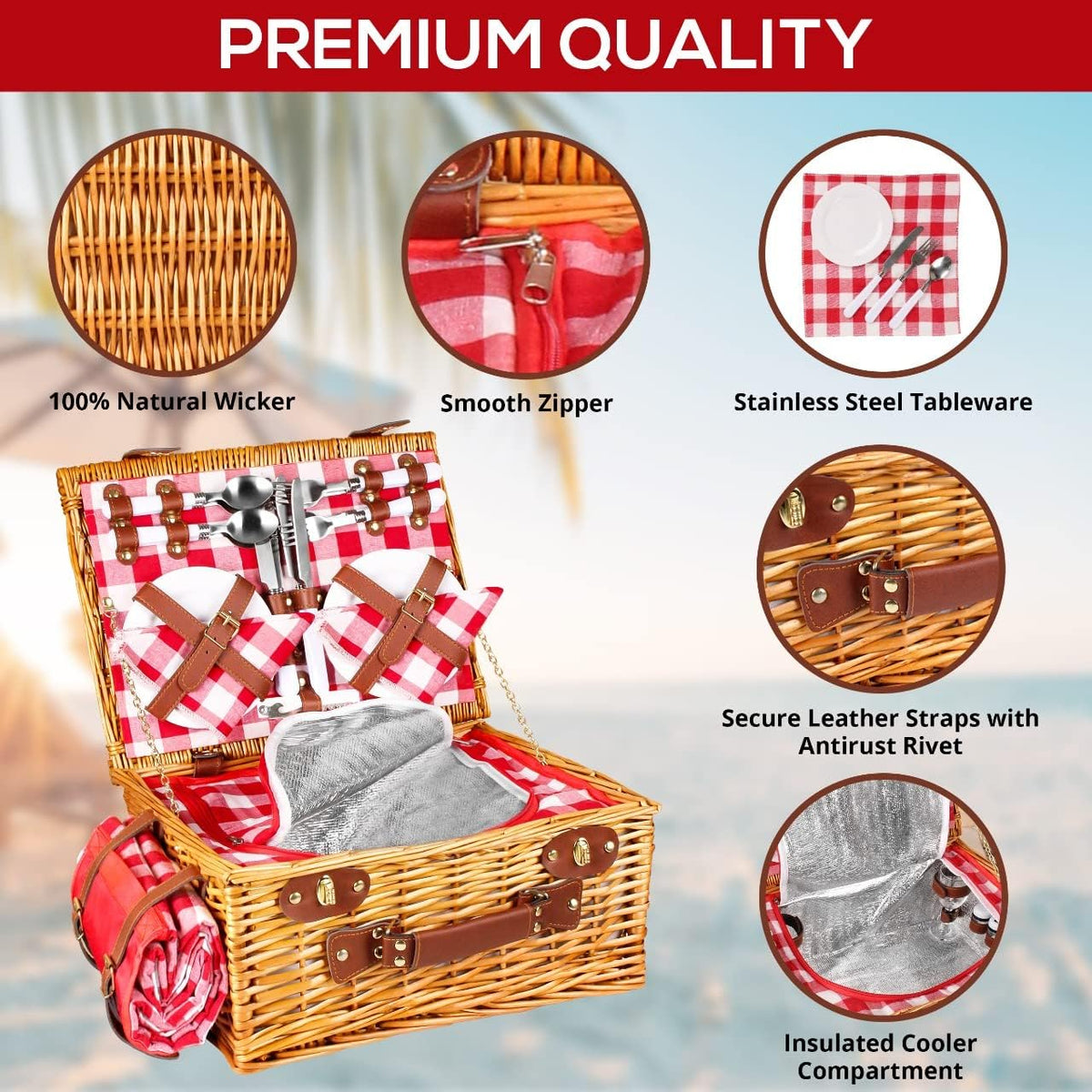 29 Pcs Picnic Set with Waterproof Blanket and Insulated Cooler Compartment V66259