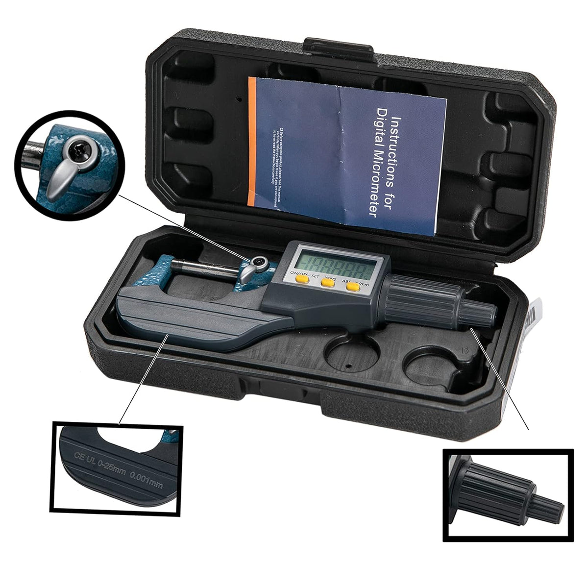 Digital Electronic Display Micrometer 0-1 / 0-25mm Gauge 0.00004 / 0.001mm Thickness Measuring Tools N1552