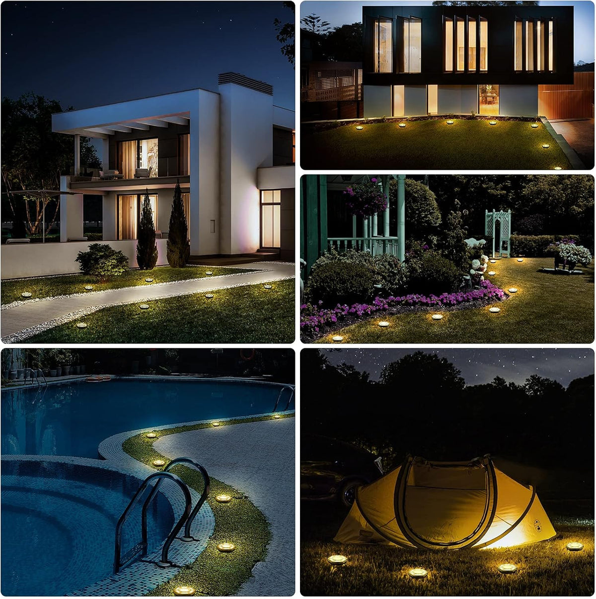 8 Pack Solar Disk Lights for Garden Pathway Warm White F984931