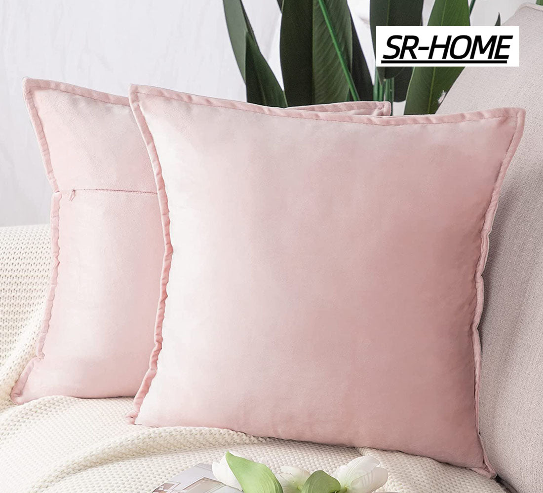 Set of 2 Velvet Decorative Throw Pillow Covers with Fringe Cushion Case D597