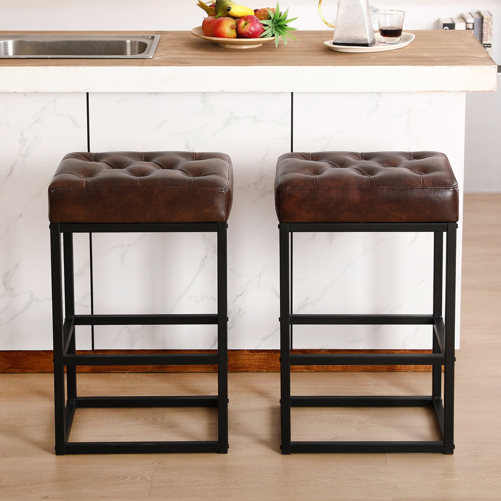 Dark Brown Leather Counter Stools Set of 2 U38435