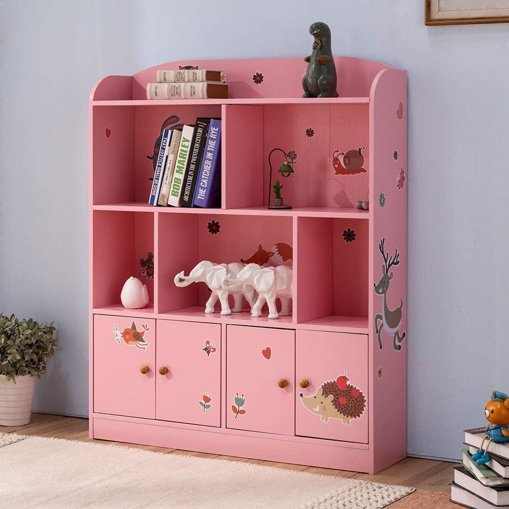 Pink 4 Layer Bookcase with Doors P547