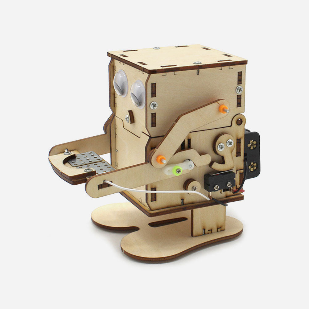 Wooden Piggy Bank Coin Eating Robot Toy G8637