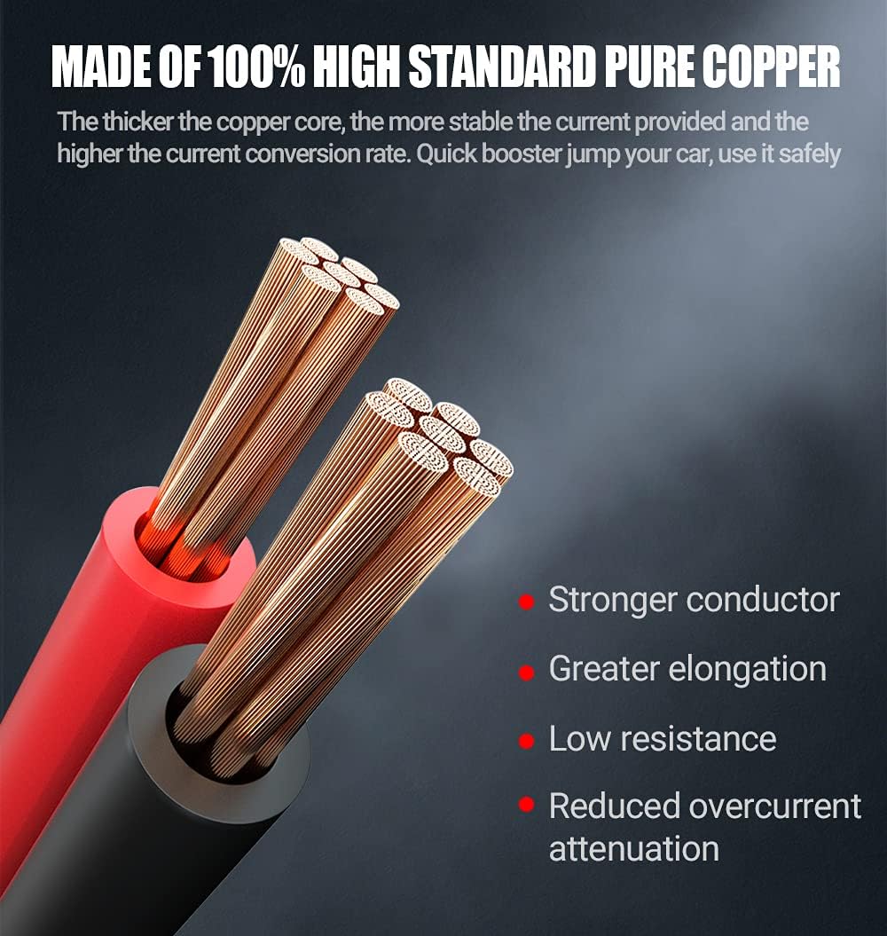 100% Copper Jumper Cables 2 Gauge 16 Feet Heavy Duty 1000AMP with Carry Bag W1183