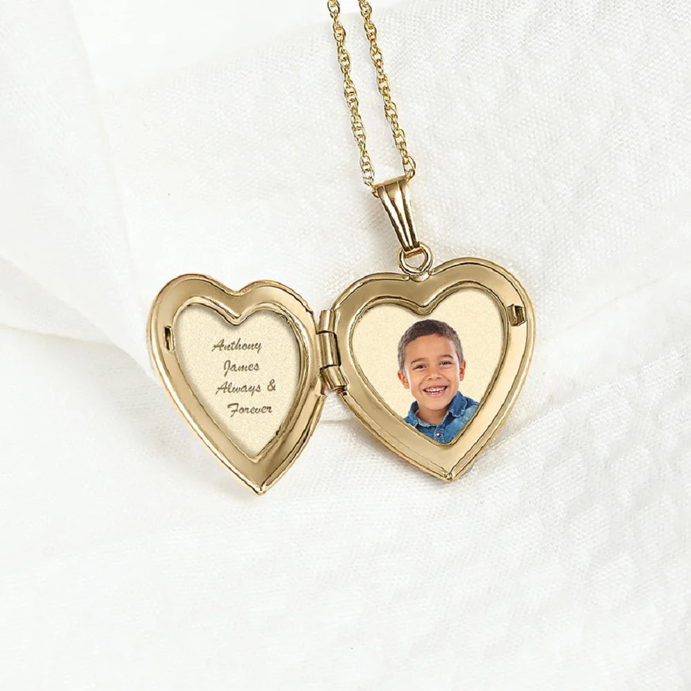 Solid 14K Yellow Gold Heart Locket Necklace Pendant O2034