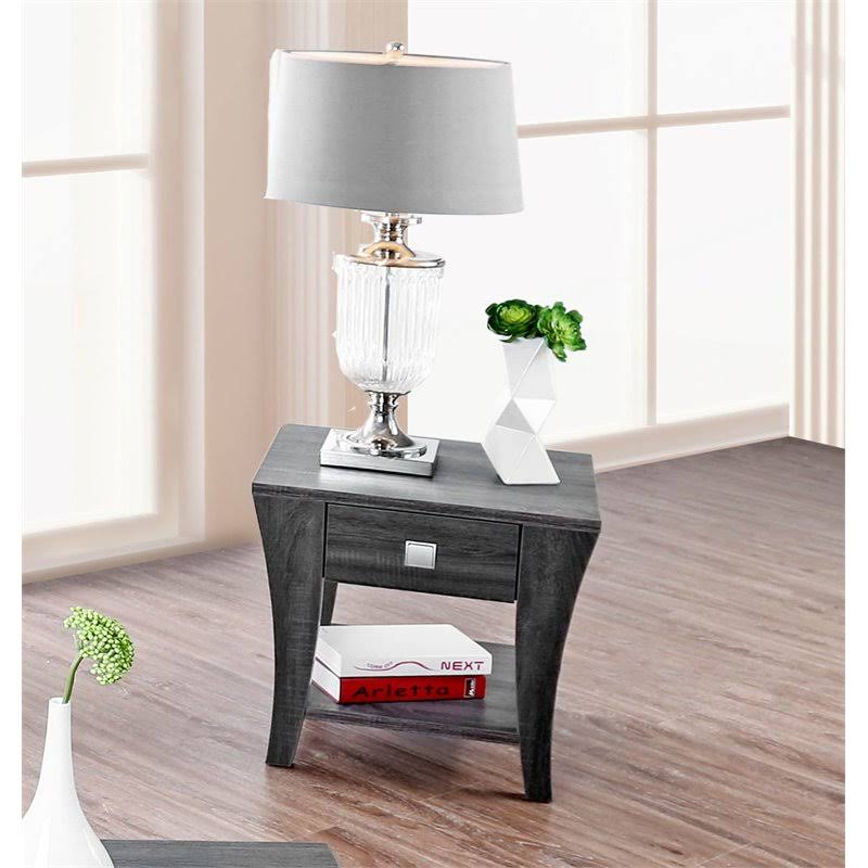Gray 1-Drawer Wood End Table N109310