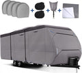 Upgraded Waterproof 500D Travel Trailer RV Cover with 4 Tire Covers, Tongue Jack Cover S59886
