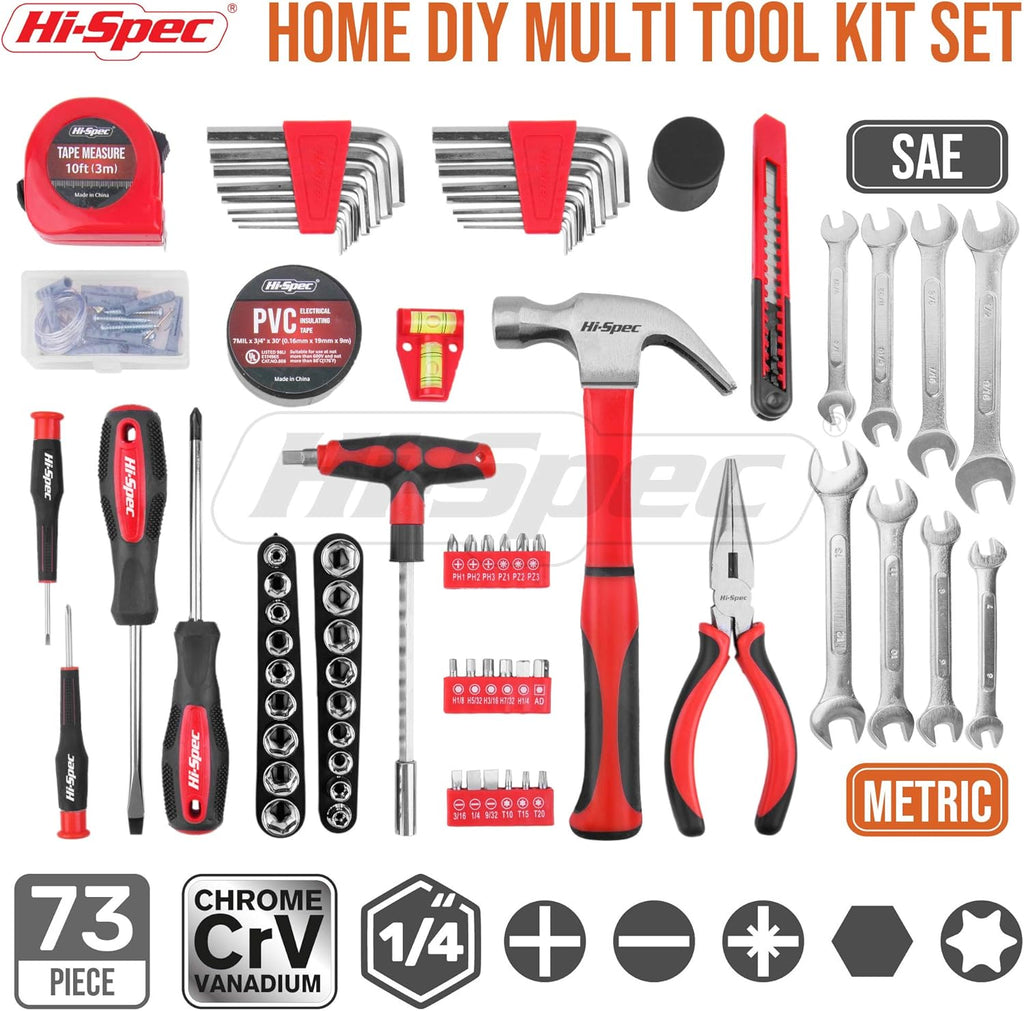 73 Piece Home & Garage Tool Kit Set with Tool Box Case I298