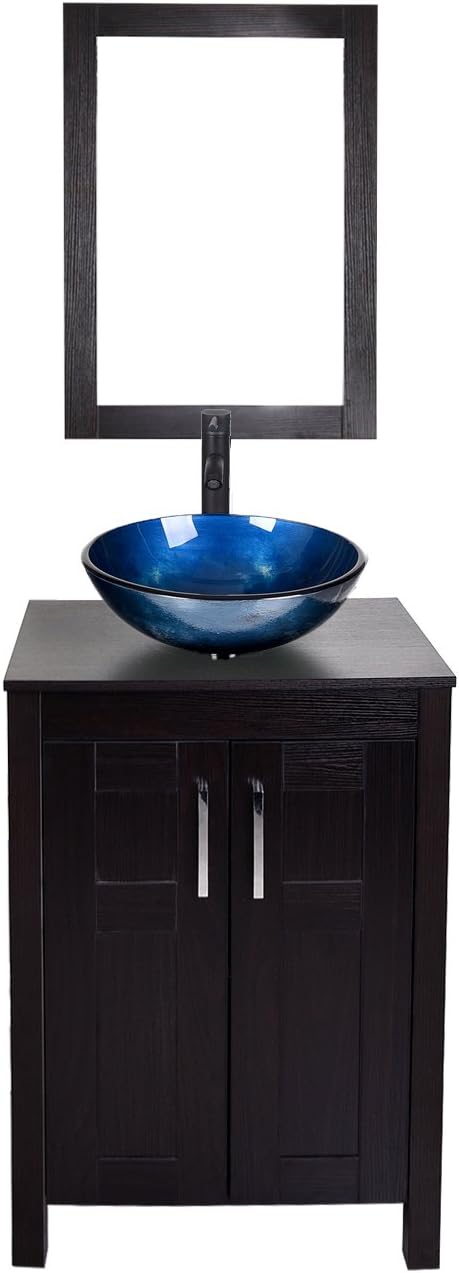 Dark Coffee 24 Inch Single Bathroom Vanity with 2-Door Cabinet and Tempered Glass Round Sink Top M2033