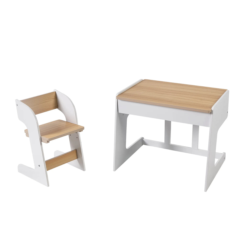 White & Natural Wooden Kids Table and Chair Set, 2 Piece G217
