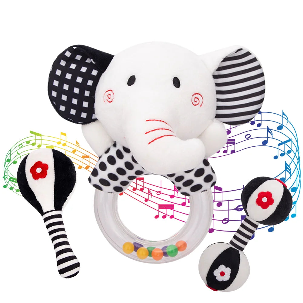 3Pcs Black & White Baby Rattles Set Plush Rattle Toy S4825