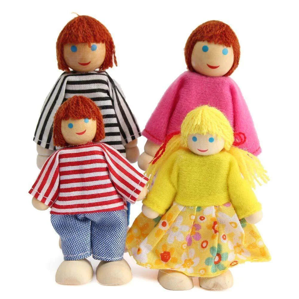 Wooden Dolls Playset Set of 4 People with Dog R84215