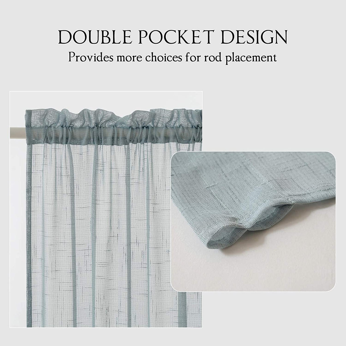 2 Panels Sheer Linen Curtains W 25 x L 40 Inches Teal K477