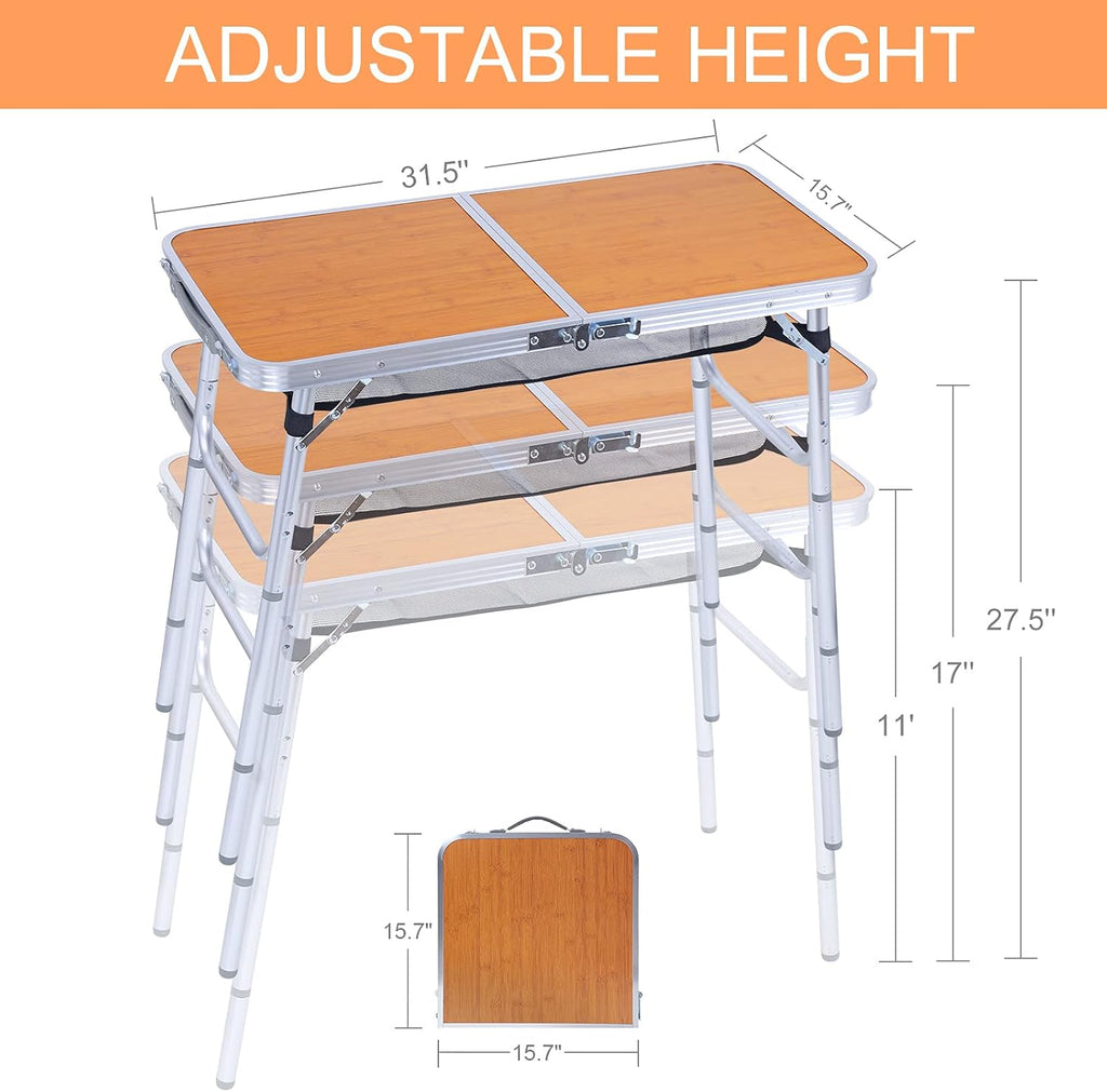 Folding Camping Table with Storage, Adjustable Height, Lightweight, 31.5x15.7 G9393